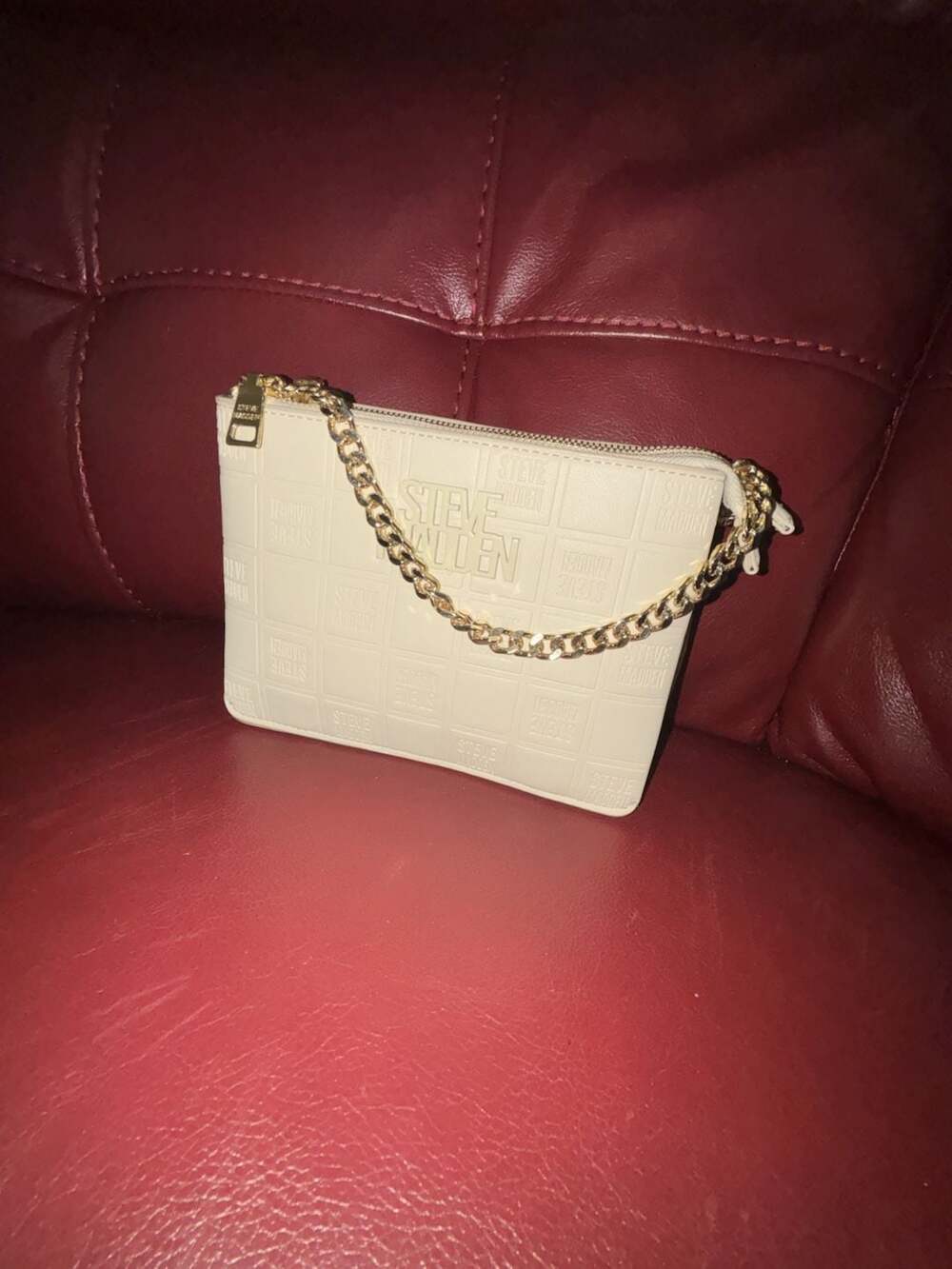 Steve Madden Bvice Crossbody Bag Cream Embossed Chain & Long strap inside